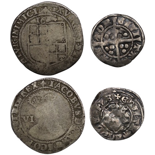 13 - A pair of hammered coins including 1604 James I sixpence & Edward I penny, Canterbury Mint. Fair... 