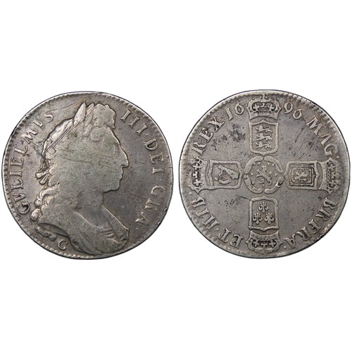 81 - 1696-C Halfcrown, William III. Edge OCTAVO. First bust, small C below. Small shields & and small... 