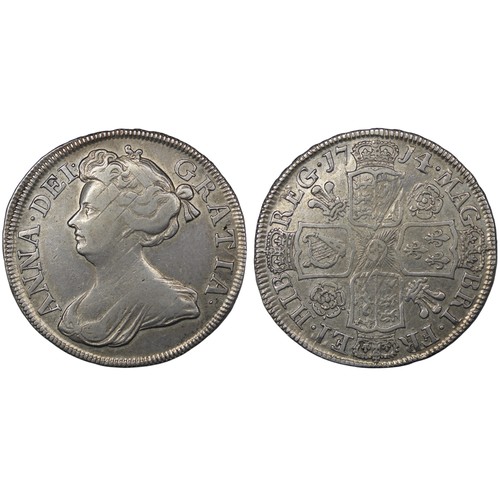 85 - 1714/3 Halfcrown, Queen Anne. Edge DECIMO TERTIO. Traces of the 3 to the bottom right of the 4 and w... 