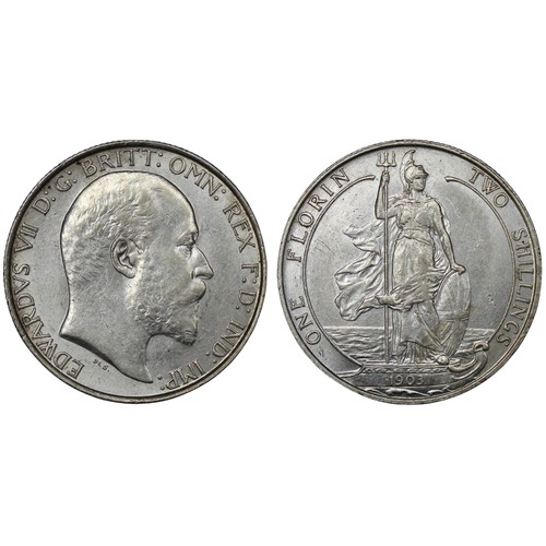 74 - 1903 Florin, Edward VII. Obv. Bare head facing right, Rev. Britannia standing on ship's bow. Wiped w... 