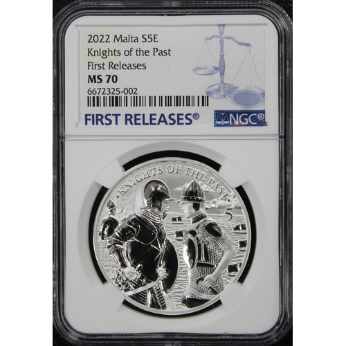 300 - Malta 2022 silver 5 Euros, Joint Top Pop NGC MS70. A private issue struck in 1oz fine silver by the ... 