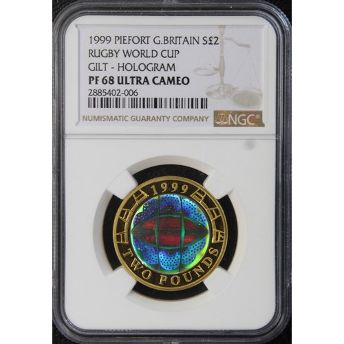 244 - NGC PF68 Ultra Cameo 1999 Silver proof piedfort £2 with holographic finish. Struck to celebrate the ... 