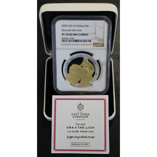 303 - St. Helena 2020 silver proof £1, Joint Top Pop NGC PF70 Ultra Cameo. An attractive stylised interpre... 