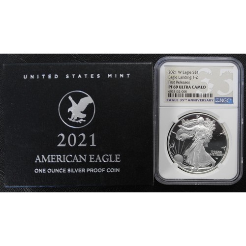 306 - USA 2021-W Type-2 proof silver Eagle $1, NGC PF69 Ultra Cameo. Struck to celebrate the 35th Annivers... 