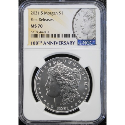 307 - USA 2021-S Morgan $1, Joint Top-Pop NGC MS70. Struck to celebrate the 100th Anniversary of the first... 