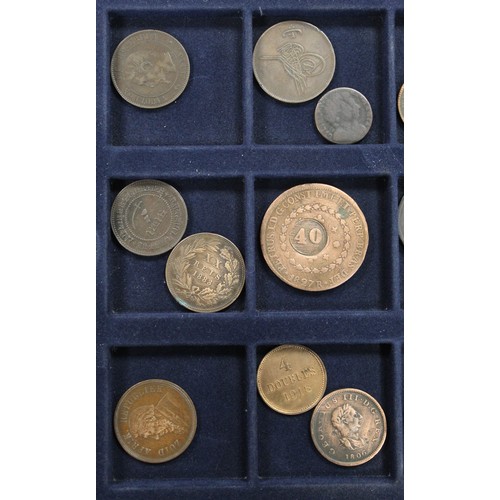 312 - A mixed tray of world copper coin (19) to include Wood's halfpennies (2), Bikanir ¼ anna, 187... 