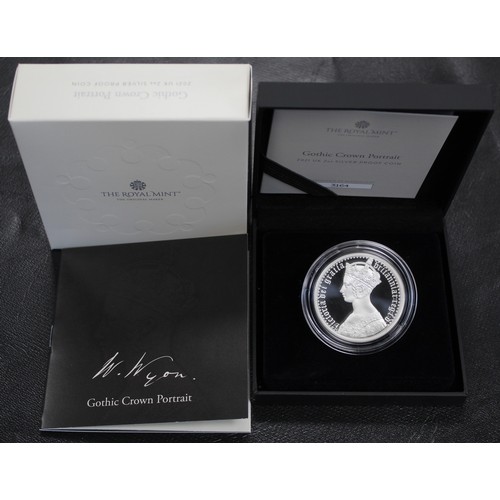 292 - 2021 Silver proof 2oz £5 featuring the Gothic Crown Portrait, part of the Great Engravers Series. Co... 