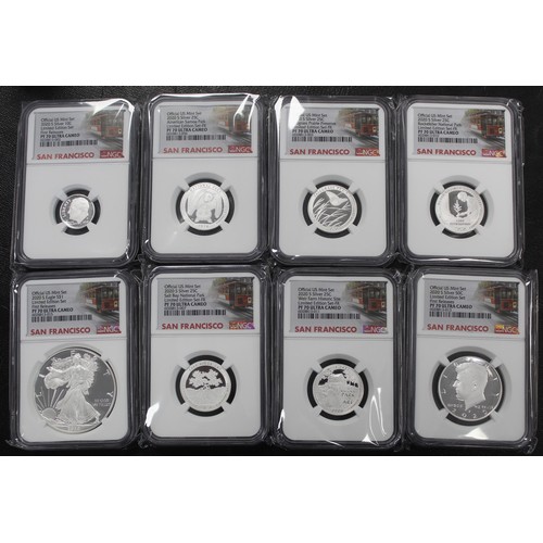 305 - USA 2020-S Silver Proof 8-coin set all graded NGC PF70 Ultra Cameo and presented in San Francisco ho... 