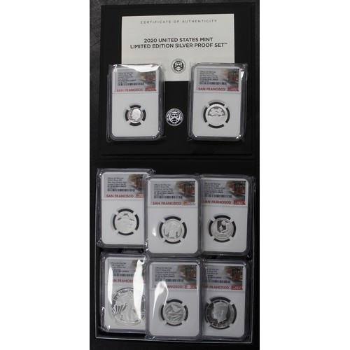 305 - USA 2020-S Silver Proof 8-coin set all graded NGC PF70 Ultra Cameo and presented in San Francisco ho... 