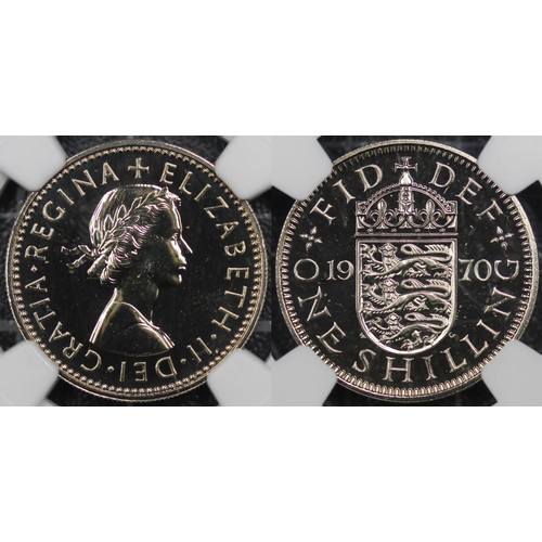 60 - NGC PF69 1970 Shilling, English reverse, Elizabeth II. FDC/nFDC. [ESC 1475OO, Bull 4484, S.4147]... 