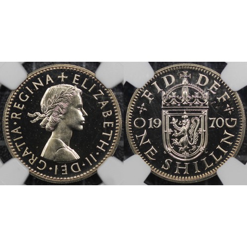 61 - NGC PF68 1970 Shilling, Scottish reverse, Elizabeth II. nFDC. [ESC 1475PP, Bull 4520, S.4148]... 