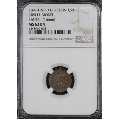 12 - 1897 Model half farthing by Lauer. NGC MS63BN with flashes of underlying colour. An attractive examp... 