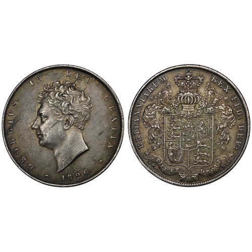 97 - 1826 Halfcrown, George IV. Bare bust, reverse with square topped garnished shield surmounted by crow... 