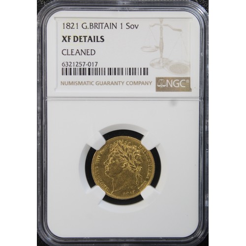 145 - 1821 Sovereign, NGC XF Details, George IV. Cleaned, nVF. [Marsh 5, S.3800]