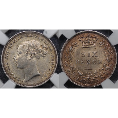 64 - 1883 Sixpence, NGC MS63, Victoria. A lustrous example with soft gold/red reverse toning. UNC or near... 