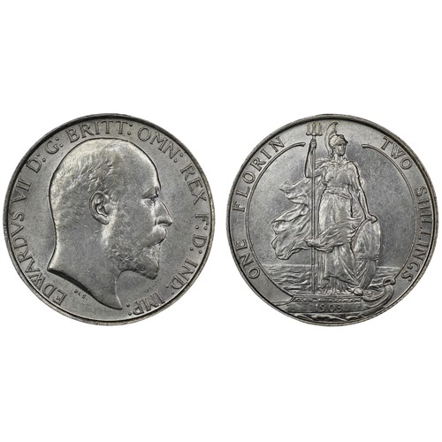 87 - 1903 Florin, Edward VII. Obv. Bare head facing right, Rev. Britannia standing on ship's bow. Cleaned... 