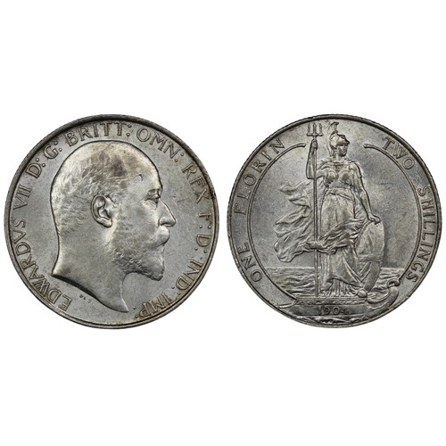 88 - 1904 Florin, Edward VII. Obv. Bare head facing right, Rev. Britannia standing on ship's bow. Well st... 