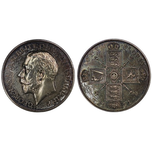 90 - 1911 Proof Florin, George V. Obv. bare head facing left, Rev. crowned cruciform shields with sceptre... 