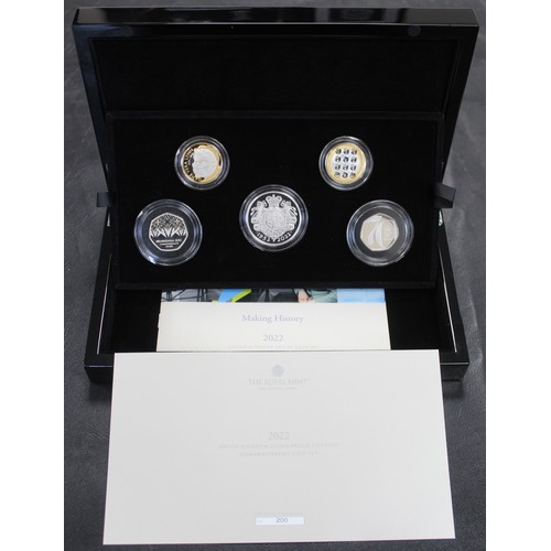 282 - 2022 Silver proof piedfort 5-coin commemorative set including £5 and 50p struck to celebrate the Pla... 