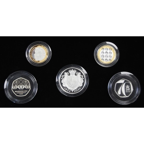 282 - 2022 Silver proof piedfort 5-coin commemorative set including £5 and 50p struck to celebrate the Pla... 