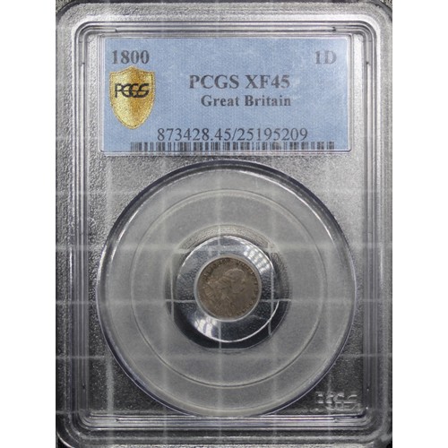 48 - 1800 Maundy penny, PCGS XF45, George III. Darker toned with flashy fields, especially the reverse. V... 