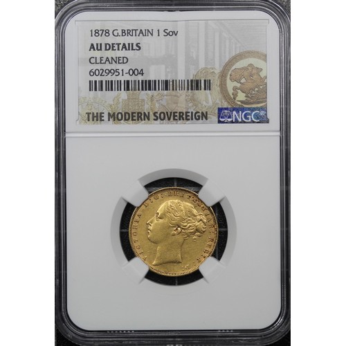 161 - 1878 Sovereign, NGC AU Details, Victoria. gVF perhaps a little better, designated cleaned somewhat h... 