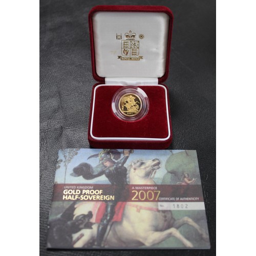 140 - 2007 Proof half sovereign, Elizabeth II. A couple of light obverse scratches and signs of handling t... 