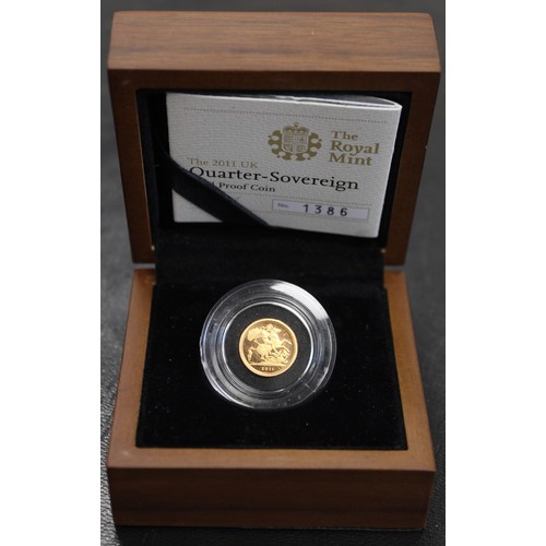 133 - 2011 Proof quarter sovereign, Elizabeth II. Surfaces hazy with occasional light spots. Obverse portr... 