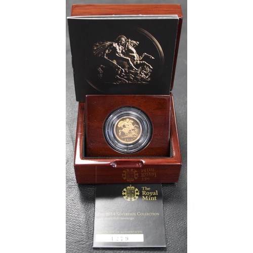 141 - 2014 Proof half sovereign, Elizabeth II. Surface hazing and with scuffs to right of dragon. Obverse ... 