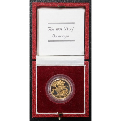 177 - 1984 Proof sovereign, Elizabeth II. A few hairlines before bust on obverse with a few occasional tri... 