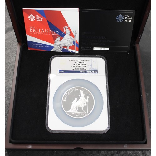 288 - NGC PF69 Ultra Cameo 2013 Silver proof 5oz Britannia £10. In oversize First Releases hold... 