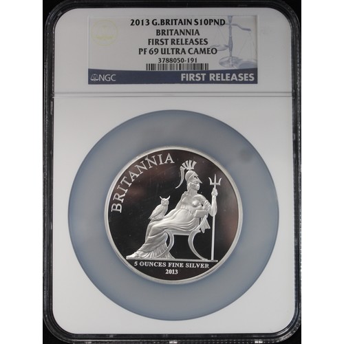 288 - NGC PF69 Ultra Cameo 2013 Silver proof 5oz Britannia £10. In oversize First Releases hold... 