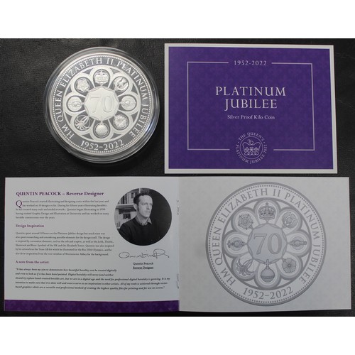 298 - Guernsey 2022 1kg £100 silver coin, Elizabeth II, commemorating the Platinum Jubilee. A small handli... 