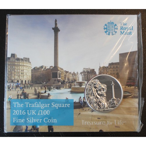 294 - BUNC 2016 fine silver 2oz £100 coin featuring Trafalgar Square. As issued in Royal Mint pack.