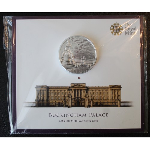 293 - BUNC 2015 fine silver 2oz £100 coin featuring Buckingham Palace. As issued in Royal Mint pack.