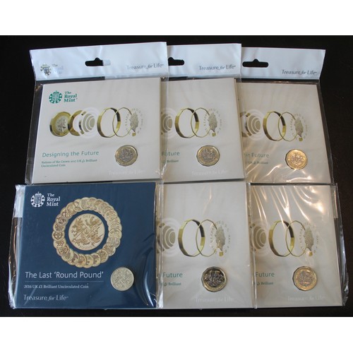 241 - BUNC £1 coins (6) including 2016 Last Round Pound & 2017 Nations of the Crown (5). All as issued... 