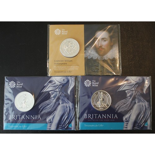 295 - BUNC fine silver £50 coins (3) featuring William  Shakespeare issue struck to commemorate the 400th ... 