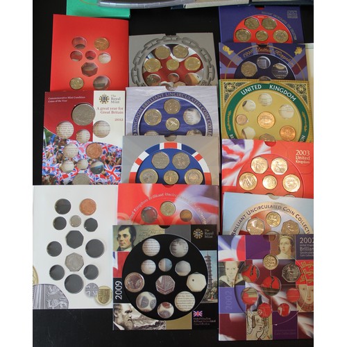 286 - Part-filled assortment of BUNC & proof sets, all split with some coins removed. A full list of t... 