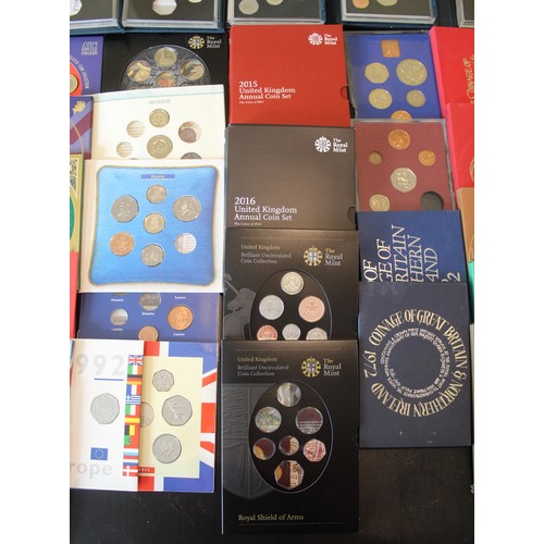 286 - Part-filled assortment of BUNC & proof sets, all split with some coins removed. A full list of t... 