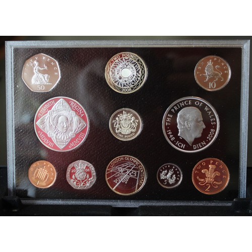 273 - 2008 Proof year sets (2) including 11-coin proof set box & 7-coin Royal Shield of Arms set. Both... 