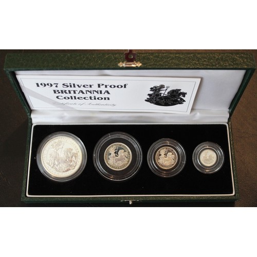 287 - 1997 Silver Britannia 4-coin proof set. The first year of issue. Some environmental toning otherwise... 