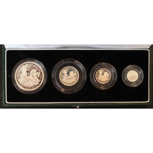 287 - 1997 Silver Britannia 4-coin proof set. The first year of issue. Some environmental toning otherwise... 