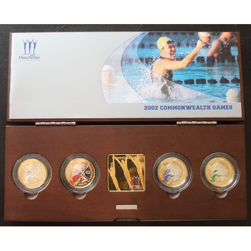 246 - 2002 Silver proof piedfort Commonwealth Games £2 coin set. Cased with information booklet/COA. Some ... 