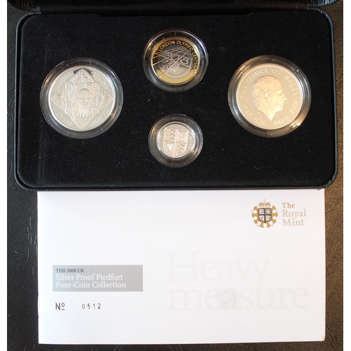 271 - 2008 Silver proof piedfort 4-coin set in black leatherette presentation case with COA/information bo... 