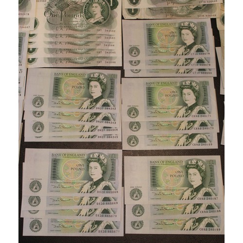 6 - Bank of England £1 (61) & 10/- (19) banknotes. Includes multiple serial runs of £1 notes of 3, 3... 