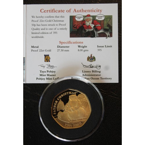 221 - British Indian Ocean Territories 2020 gold proof Christmas 50p. Part of a series of coins featuring ... 