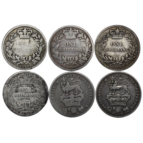 84 - Shillings (6), all key or semi-key dates including 1827, 1829, 1849, 1854, 1862 & 1863. All lowe... 