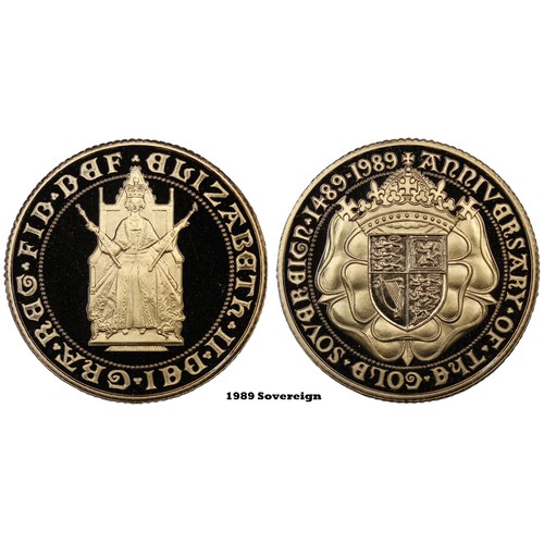 210 - 1989 Proof 3-coin sovereign set, Elizabeth II, comprising double, single & half sovereigns. One ... 