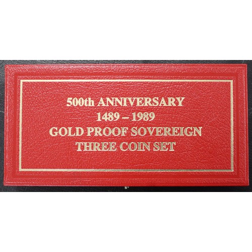 210 - 1989 Proof 3-coin sovereign set, Elizabeth II, comprising double, single & half sovereigns. One ... 