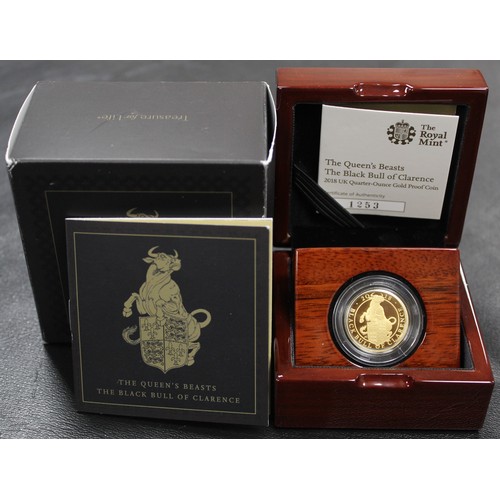 215 - 2018 The Black Bull of Clarence gold proof ¼oz £25, Elizabeth II. Part of the Queens's ... 